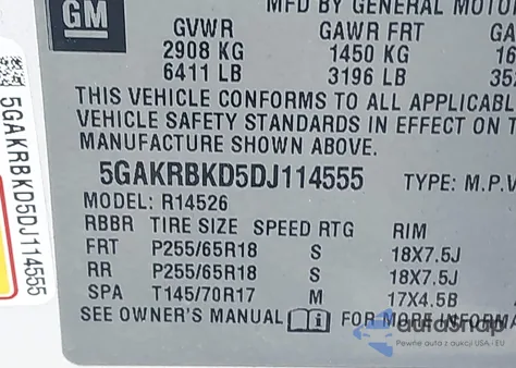 2013 Buick Enclave Convenience from USA, damaged, VIN 5GAKRBKD5DJ114555